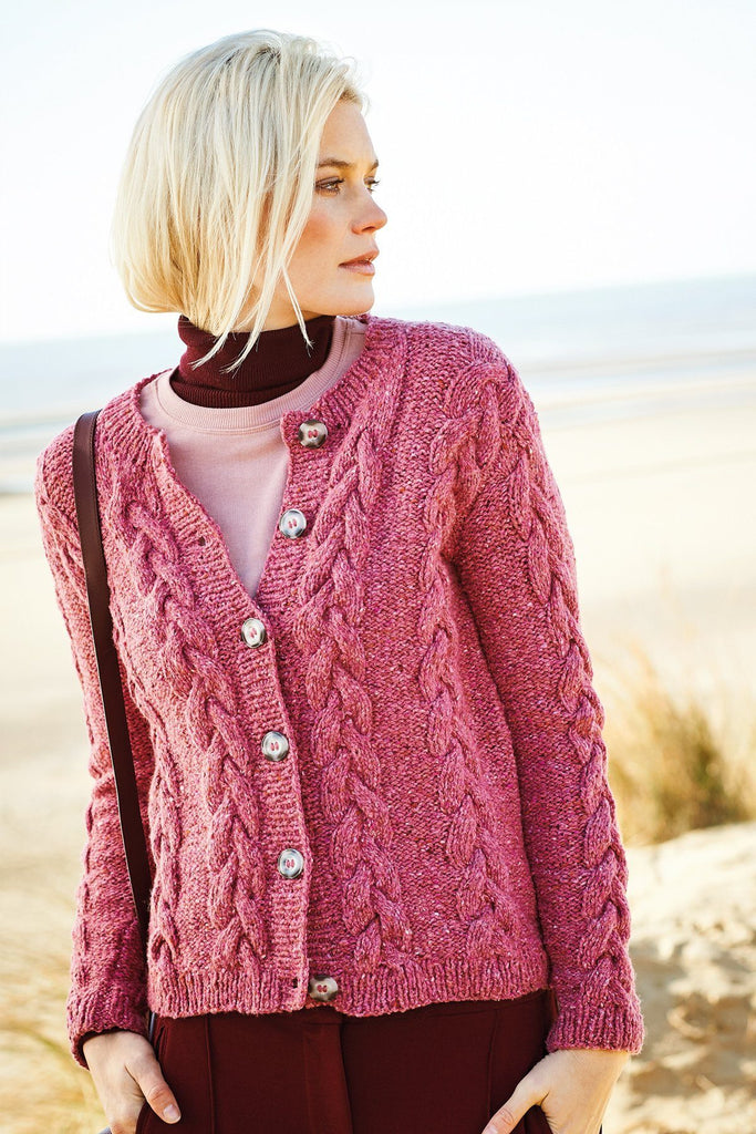 Cable Knit Merino Wool Cardigan - Pink